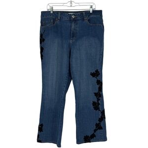 Coldwater Creek Embellished Straight Leg Jeans Womens 16 Floral Appliqué Boho